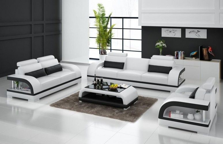 Designer Sofagarnitur Ledersofa Set 3+2+1 mit USB Garnitur Sofa Couch Neu Weiß