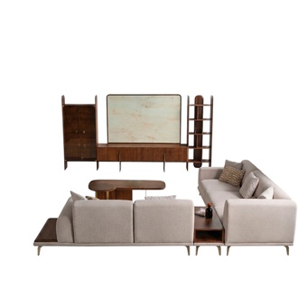 6tlg.Wonzimmer Set von Braun Wohnwand+Couchtisch und Beistelltisch neu