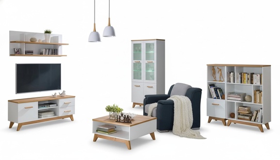 6 Teile Moderne Wohnwand Wohnzimmer Set Vitrine TV-Ständer Regal