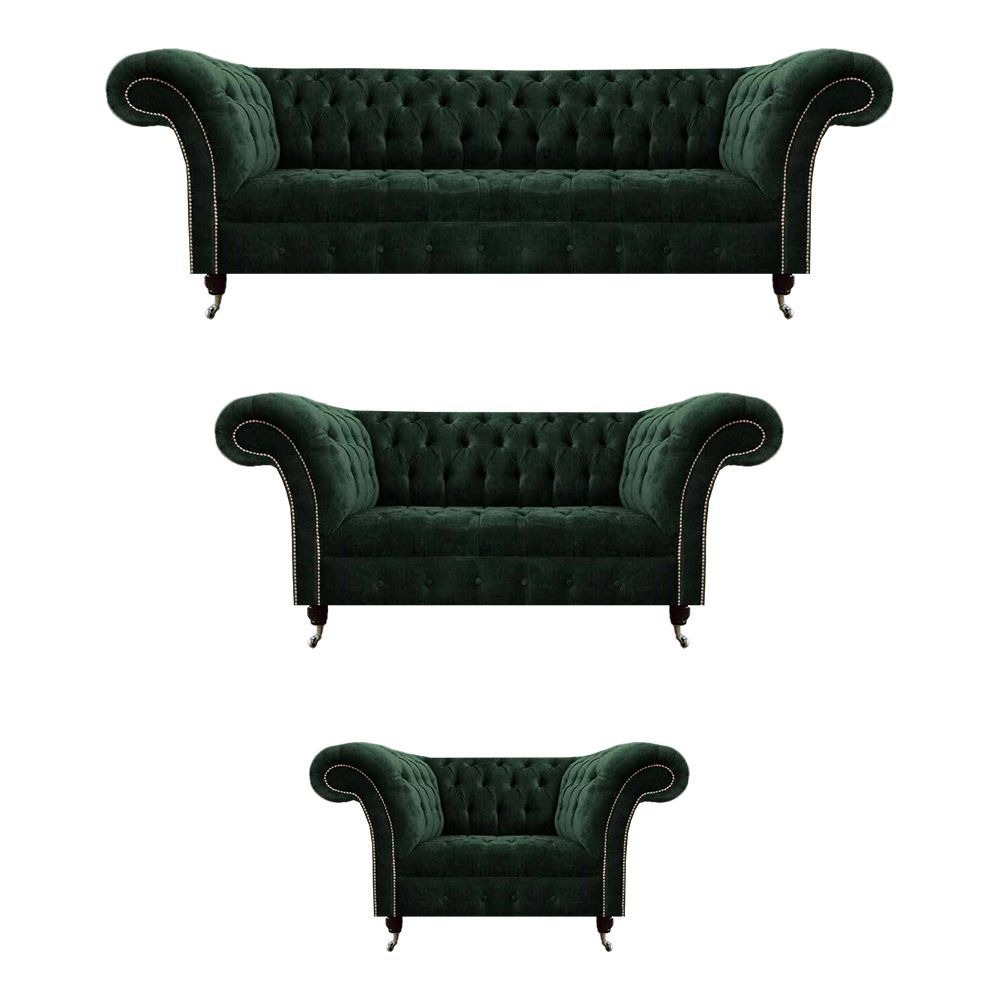Wohnzimmer Grün Luxuriöse Textil Sofas Komplett 3tlg Chesterfield Polstermöbel