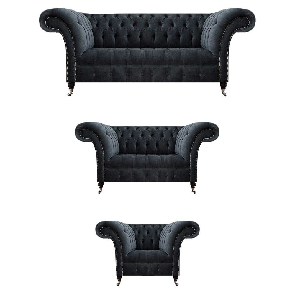 Sofagarnitur Grau 3+2+1 Sofas Sitzer Textil Moderne Polstermöbel Chesterfield