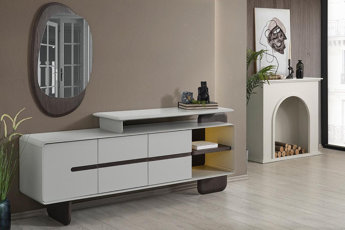 Weißes Sideboard Luxuriöser Spiegel Designer Anrichte Edles 2tlg Set