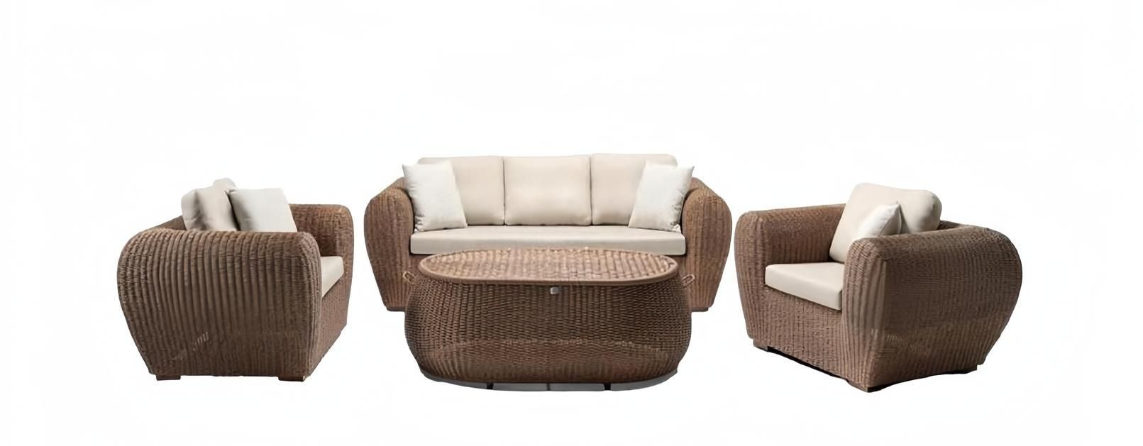 Sofagarnitur set 3 Sitzer Sofas 2x Sessel Couchtisch Terrasse Moderner Braun set