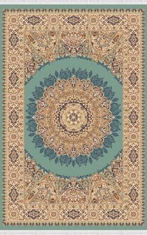 Orientteppich Teppich Bordüre Ornament Kurzflor Vintage Seladon Grün 150x233