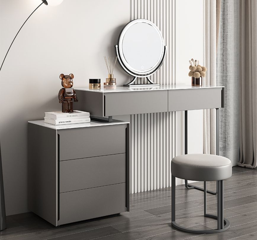 Grauer Schminktisch Designer Schlafzimmer Möbel Holz Luxus Frisiertisch