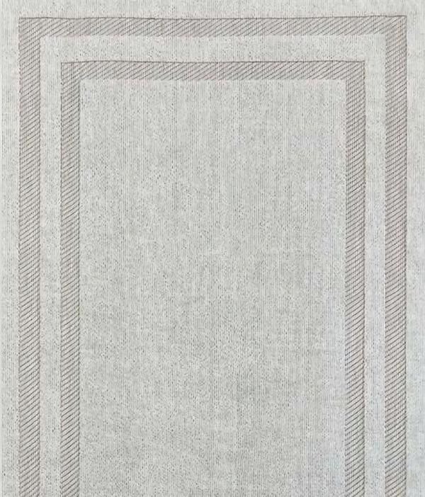 Wohnzimmer Teppich Kurzflor Geometrisches Design Bordüre Ornament Grau