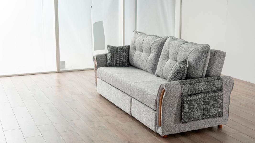 Stilvolles 3-Sitzer Sofa mit Holzarmlehnen Modernes Design für Ihr Zuhause