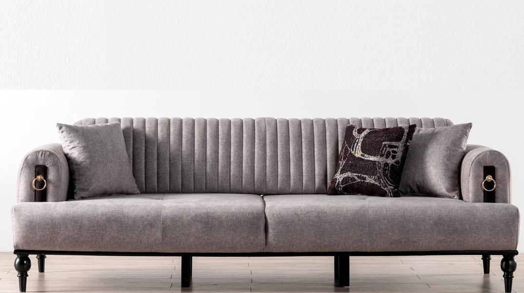 Elegante Sofagarnitur 3+3+1 Sitzer Luxuriöse Wohnlandschaft Stil Komfort Grau