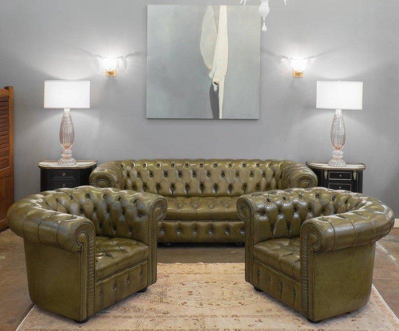 Chesterfield Leder Design Luxus Sofagarnitur Couch Sofa Polster 3+1+1 Sitzer