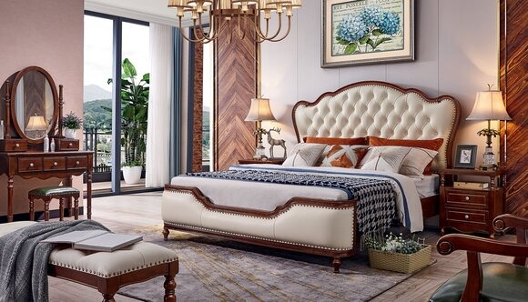 Bett 2x Nachttische Schminktisch Bank Schlafzimmer Möbel Luxus Holz 6tlg Set