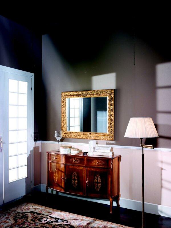 Designer Holz Luxus Italienische Möbel 2tlg Set Möbel Stil Barock Kommode mit Spiegel Neu