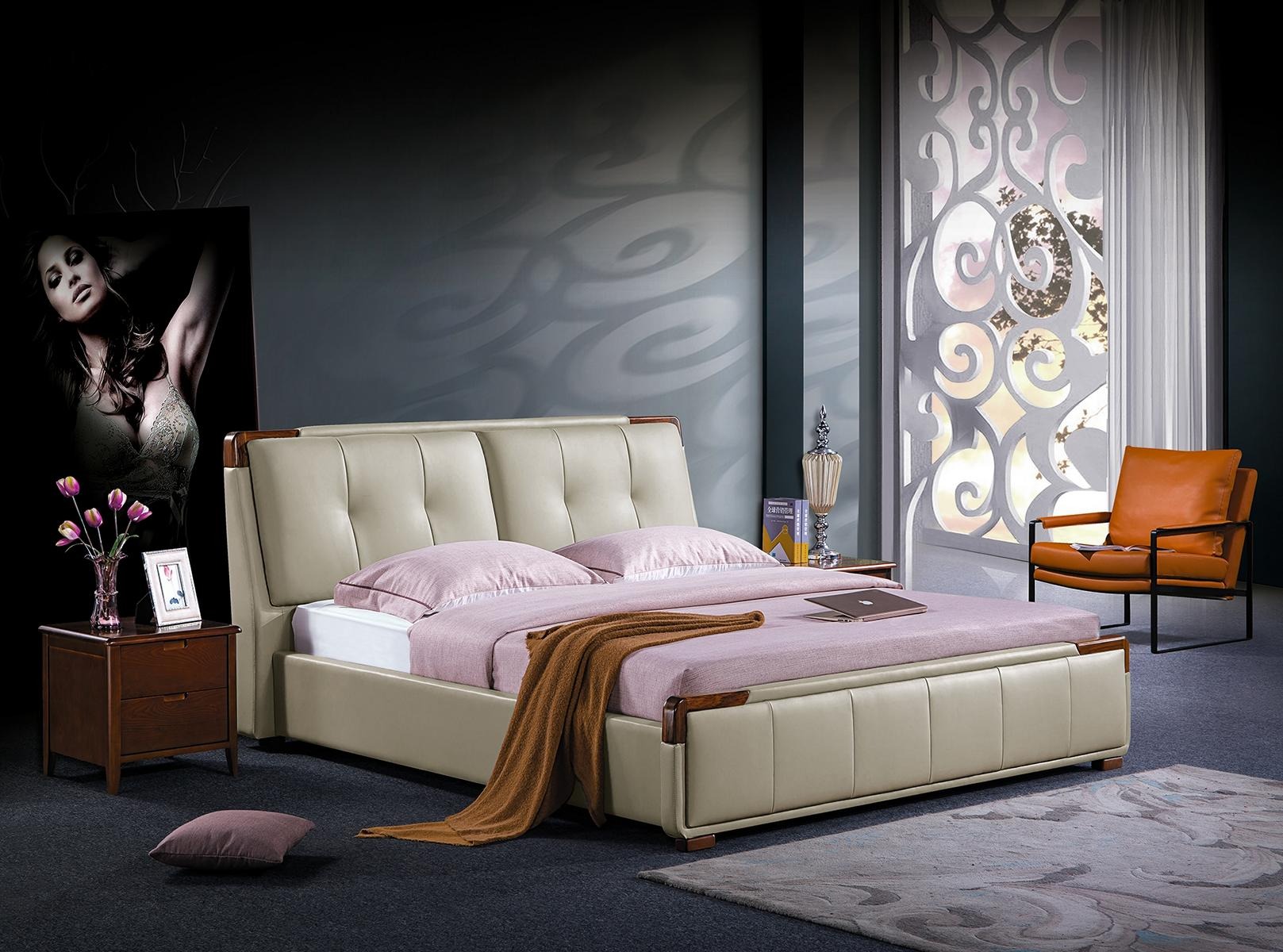 Bett Polster Design Luxus Doppel Hotel Betten Schlaf Zimmer Leder 180x200cm Neu.