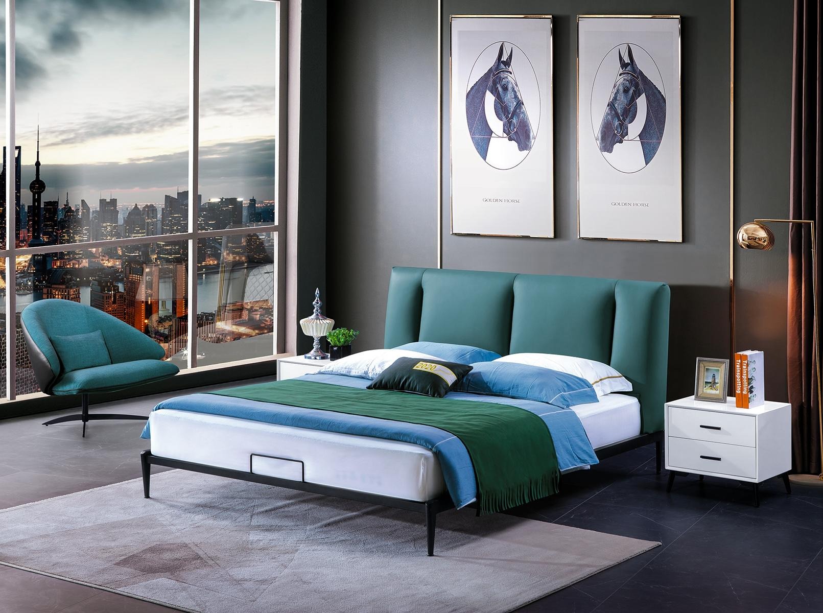 Grünes Design Bett Doppel Luxus Ehe Modernes Hotel Gestell Schlaf Zimmer Betten