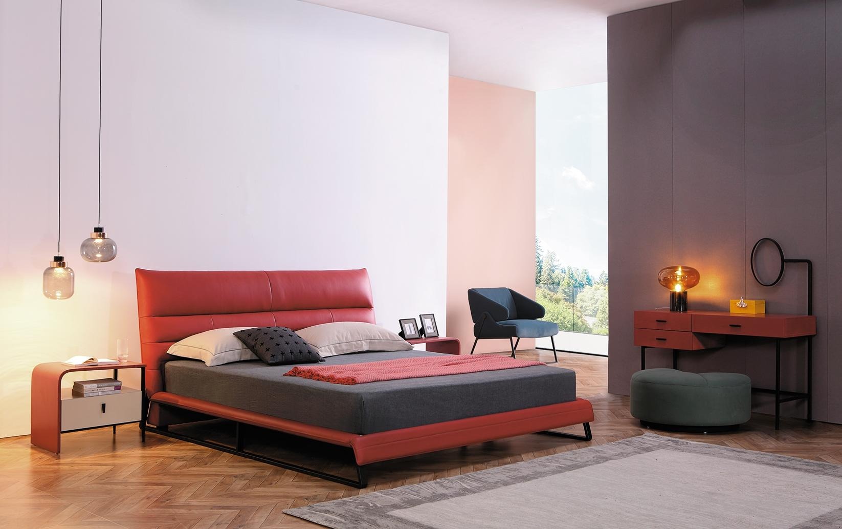Bett Polster Design Luxus Doppel Hotel Betten Schlaf Zimmer Leder 180x200cm Rot