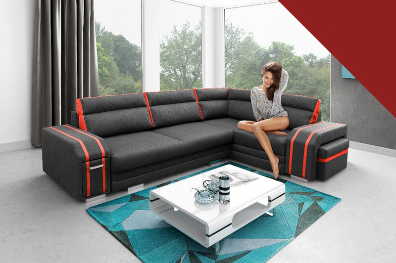 Sofa Schlafsofa Designer Sofa mit Bettfunktion + Bettkasten Ecksofa Couch NEU AVATAR