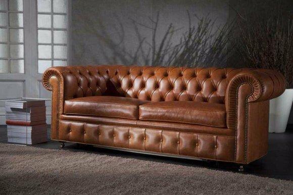 Design Chesterfield Sofagarnitur 3-Sitzer Leder Couch Polster Sofas Sofa