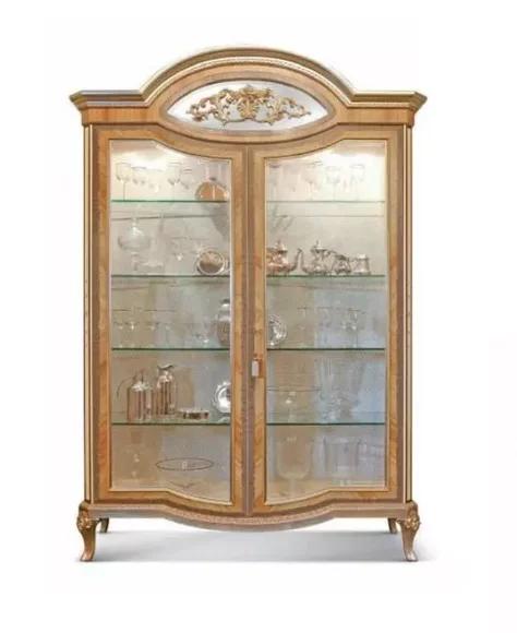 Vitrine Luxus Schränke Vitrinen Holz Wohnzimmer Möbel Gold Beige