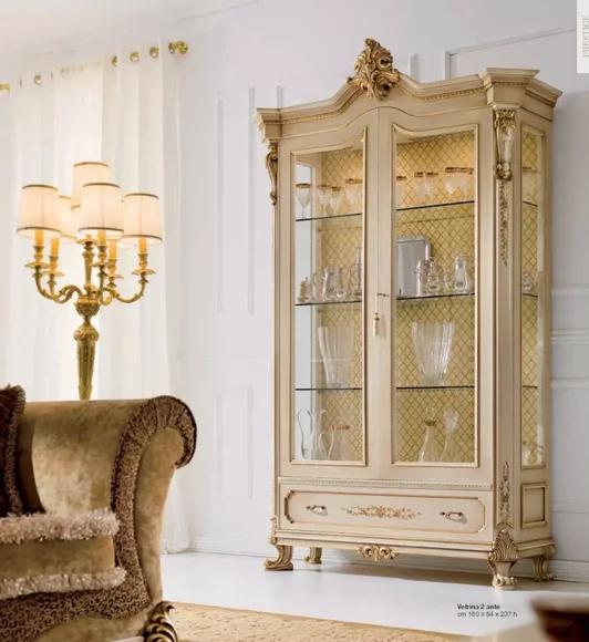 Vitrine Luxus Schränke Vitrinen Holz Wohnzimmer Schrank Beige Barock