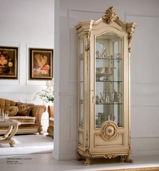 Vitrine Schränke Luxus Vitrinen Holz Wohnzimmer Möbel Gold Schrank