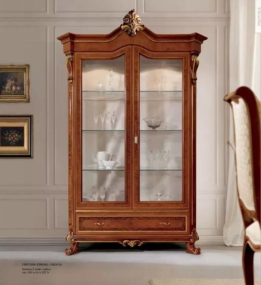Vitrine Luxus Schränke Vitrinen Holz Wohnzimmer Möbel Gold Barock