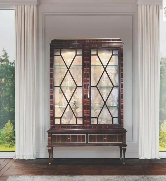 Vitrine Schränke Vitrinen Luxus Schrank Wohnzimmer Holz Braun Glas