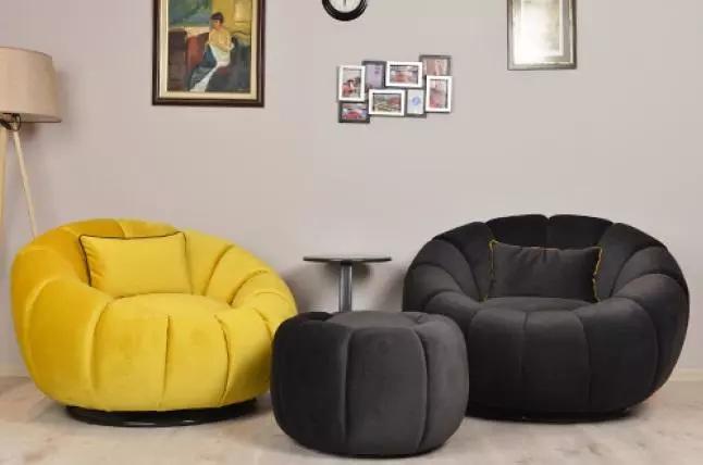 Moderner Wohnzimmer Set Hocker Sessel Relax Einsitzer Polstermöbel 2tlg