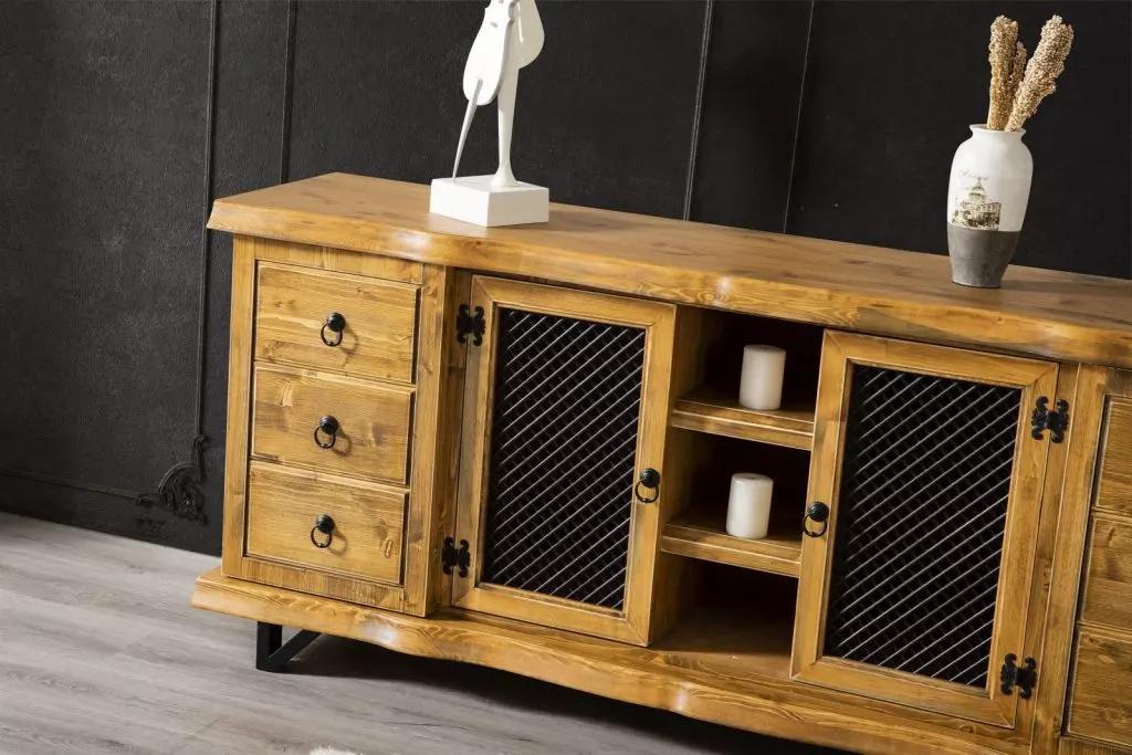 Braune Massivholz Anrichte Schrank Sideboard Mit Regalen Lowboard