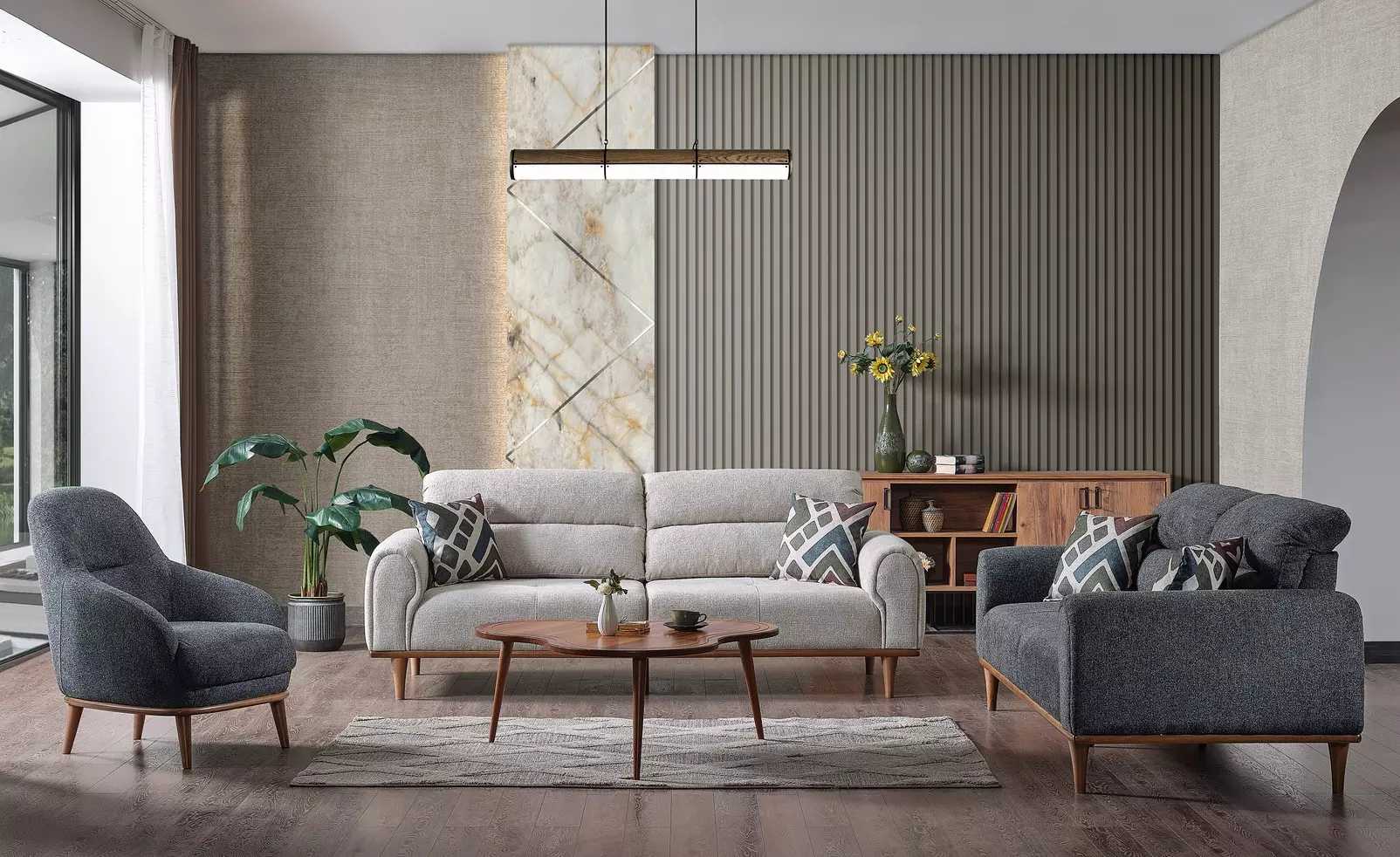 Sofagarnitur 3+3+1 Sitzer Wohnzimmer Set Komplett Sofa Sessel Holz