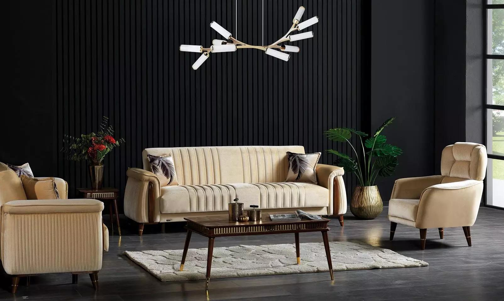 Sofagarnitur 3+3+1 Sitzer Wohnzimmer Set Komplett Sofa Sessel Beige