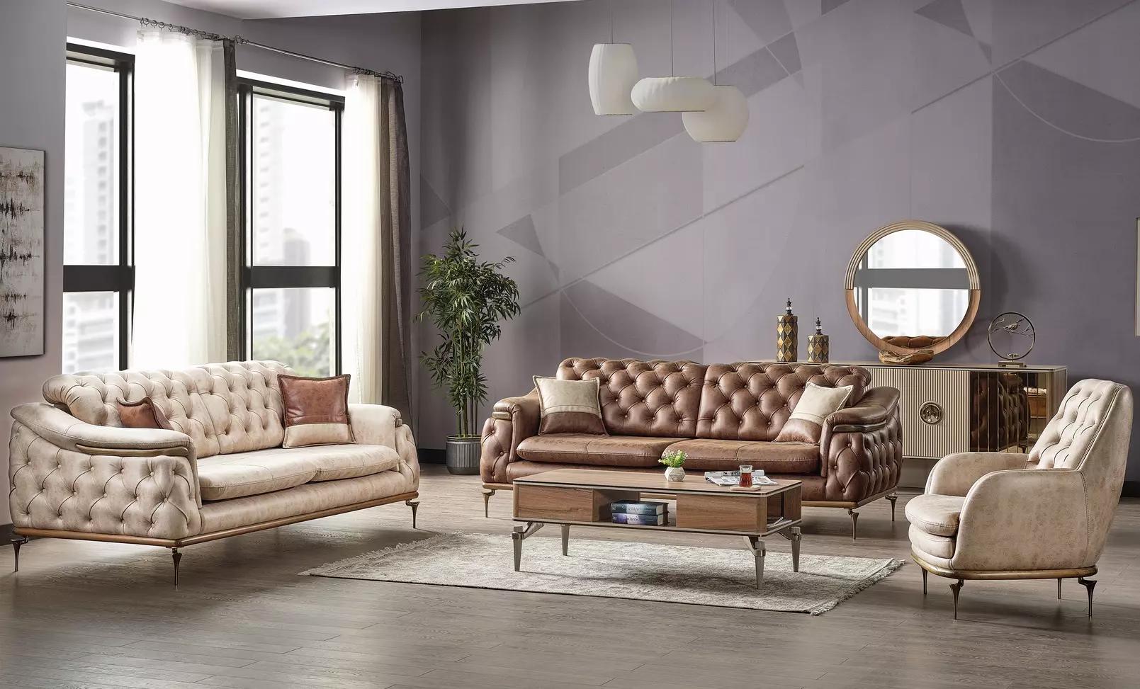 Sofagarnitur 3+3+1 Sitzer Chesterfield Modern Garnitur Set 3tlg. Sofa