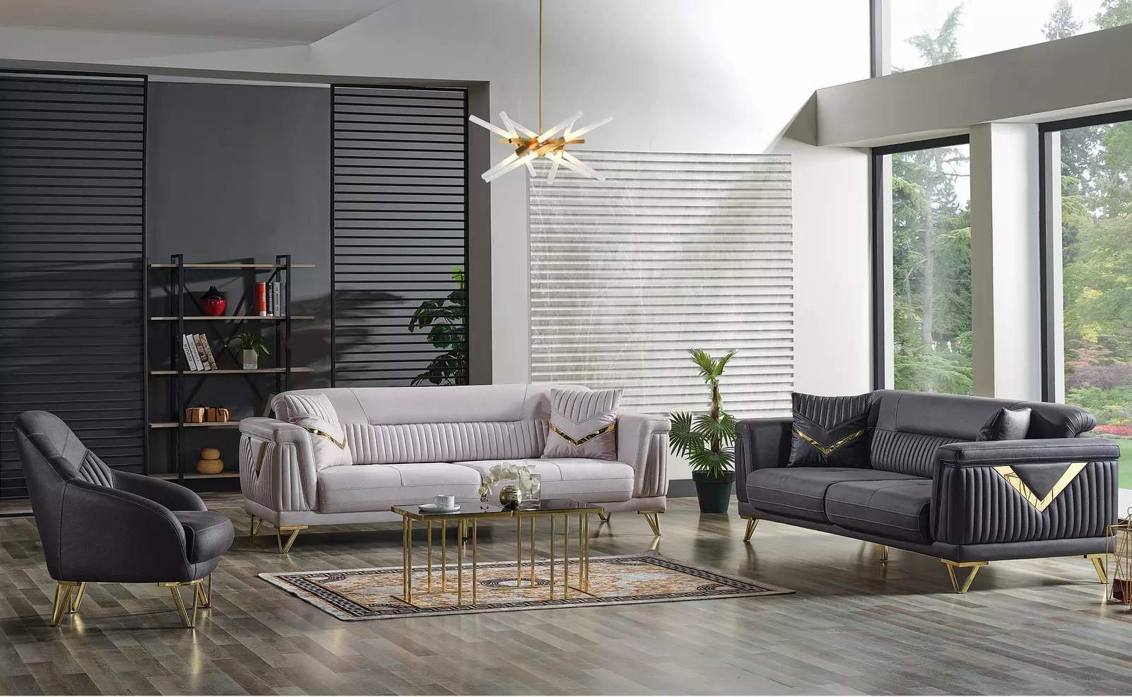 Sofagarnitur 3+3+1 Sitzer Sofa 3 Sitzer Modern Sessel Komplett Set