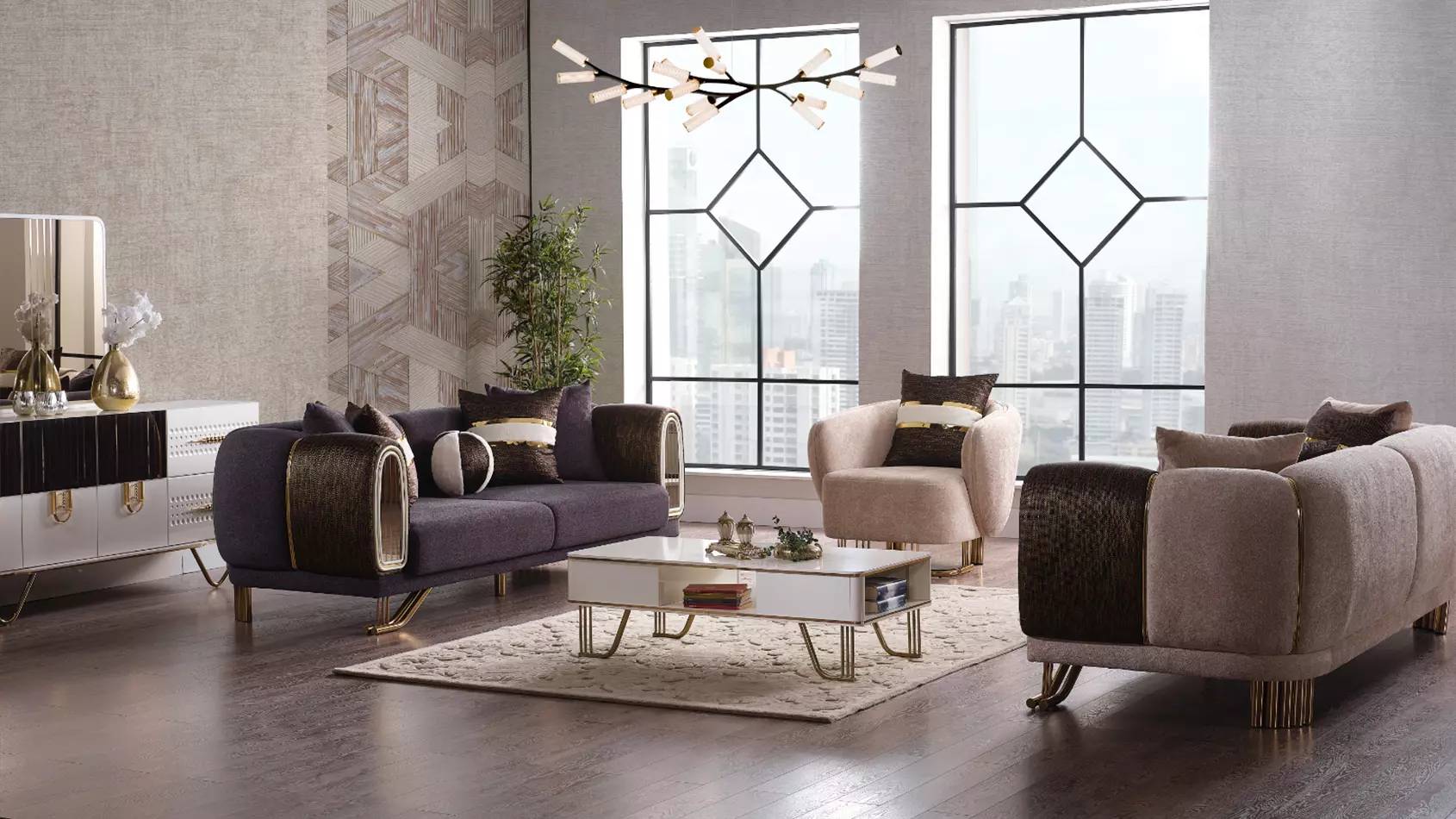 Prestigeträchtige 3+3+1 Garnitur Wohnzimmer set zwei Sofas und sessel