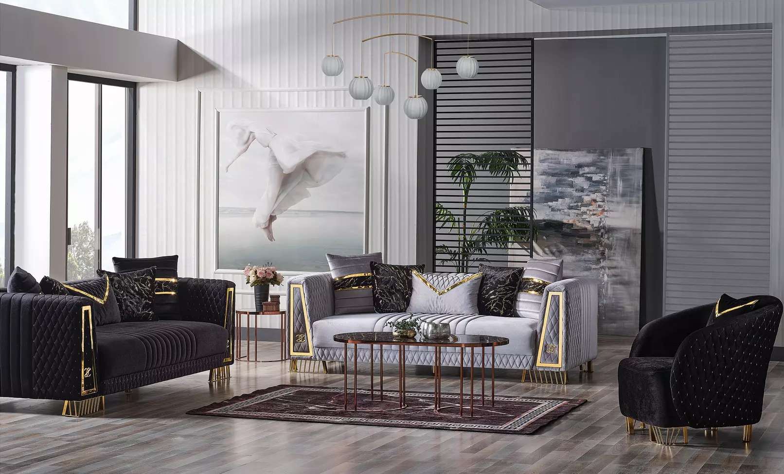 Sofagarnitur 3+3+1 Sitzer Chesterfield Barock Stil Garnitur Set 3tlg.