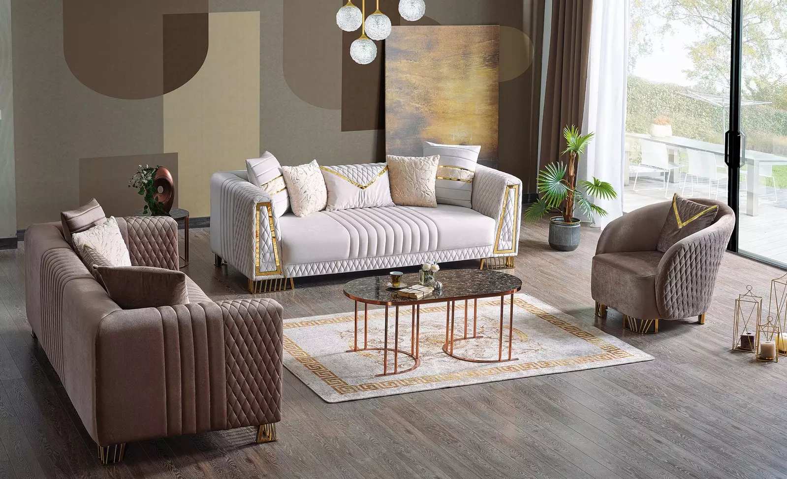 Premium Möbel Wohnzimmer set 3+3+1 Sofagarnitur 2x Sofas Sessel