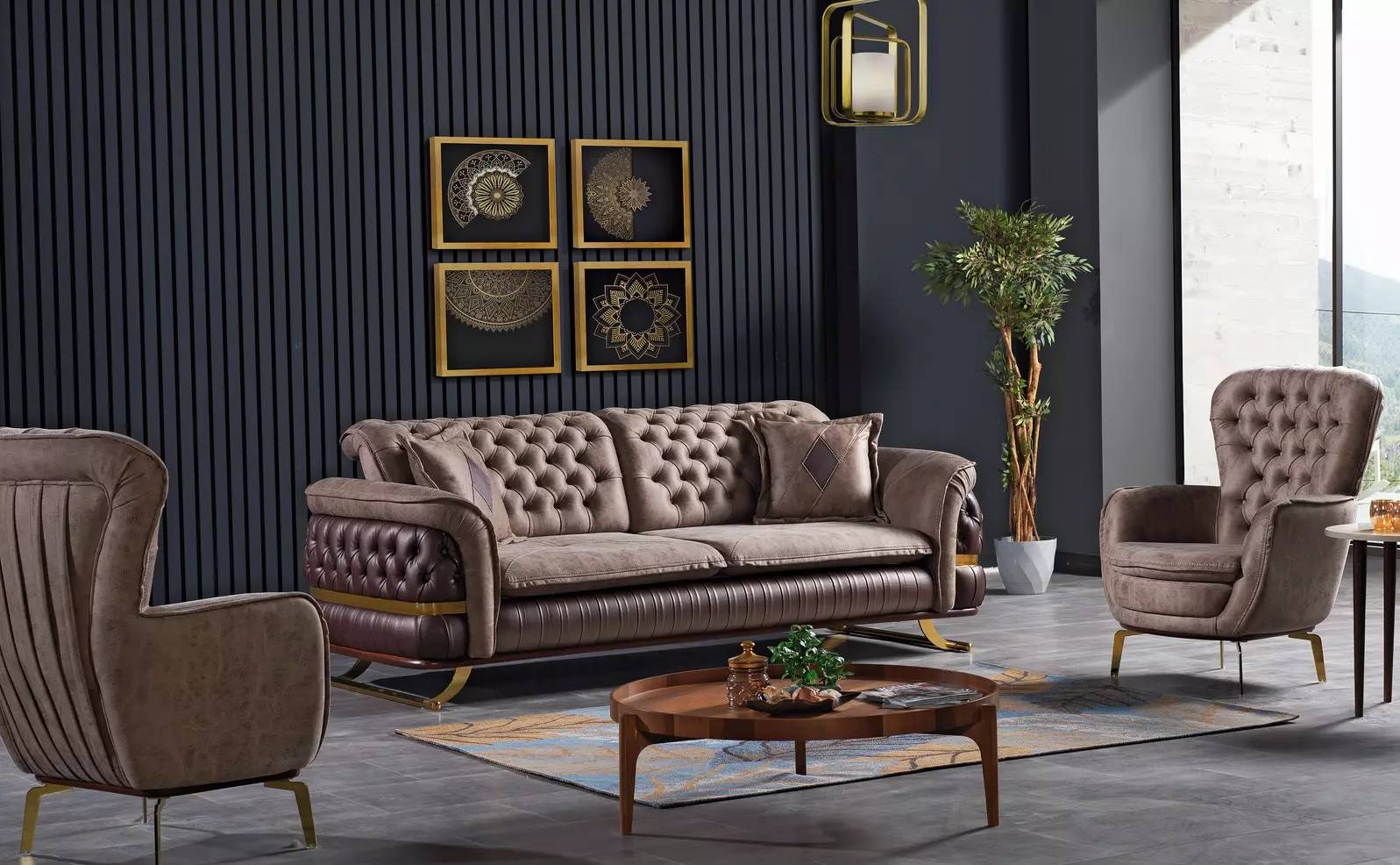 Designer Sofagarnitur 3+3+1 Sitzer Couch Sitzgarnitur Set Chesterfield