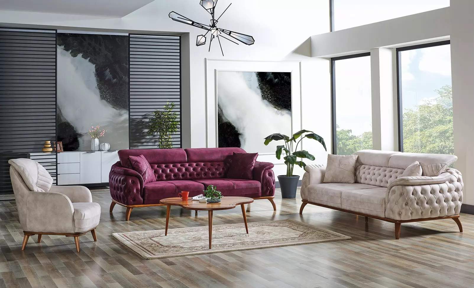 Sofagarnitur 3+3+1 Sitzer Chesterfield Modern Stil Garnitur Set 3tlg.