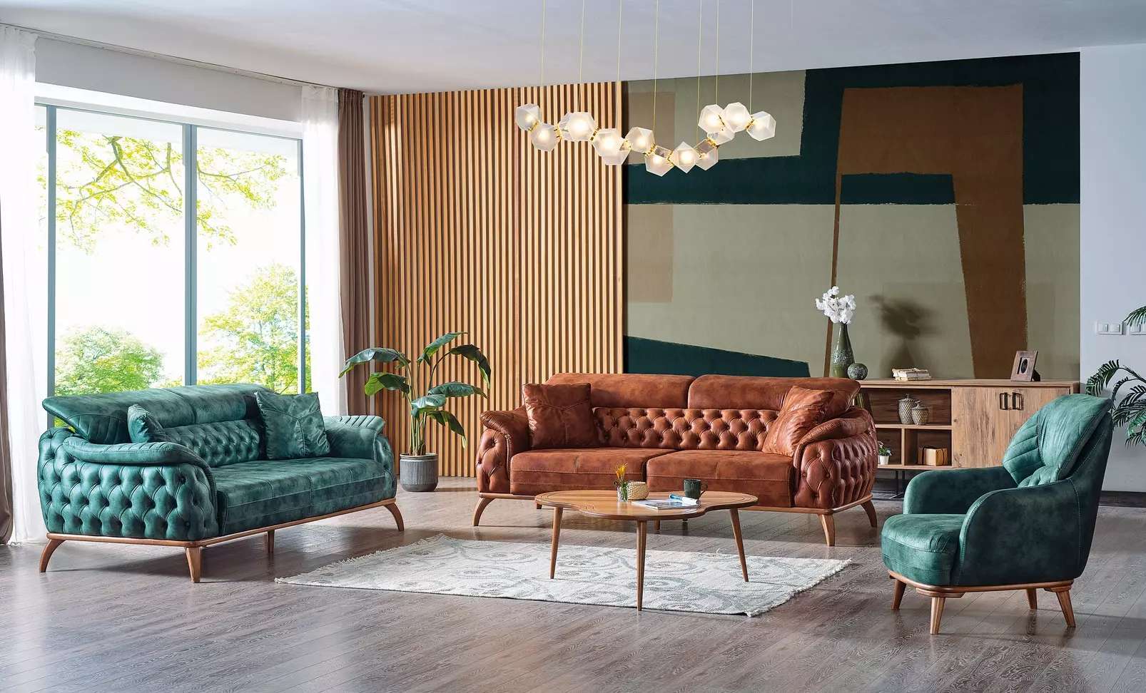 Klassisch Sofagarnitur 3+3+1 Sitzer Chesterfield Sessel Möbel Sofa