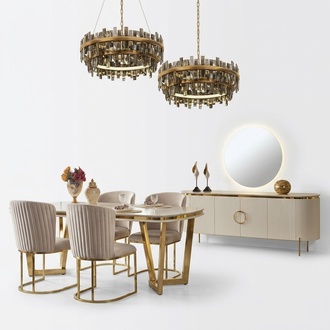 Anziehend Esstisch mit 4x Stühle Glänzend Kommode mit Spiegel Esszimmergarniture