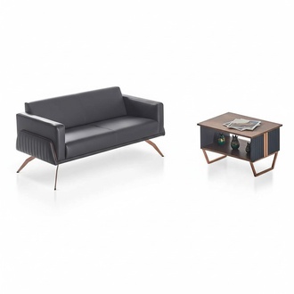 Arbeitszimmer-Set 2tlg 2-Sitzer mit Couchtisch Grau Braun Zweifarbig