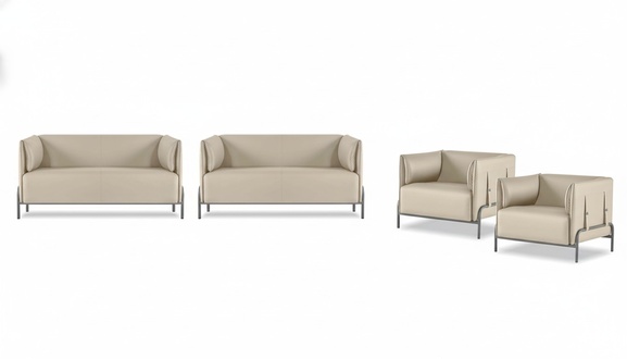 Arbeitszimmer-Set 4tlg Beige 2x 2-Sitzer 2x Sessel Einfarbig Wohnzimmer