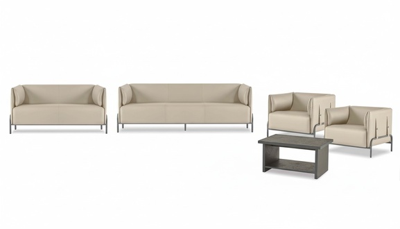 Arbeitszimmer-Set 5tlg Beige 3-Sitzer 2-Sitzer 2x Sessel Grau Couchtisch