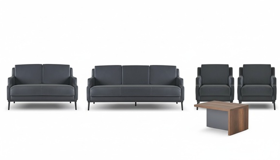 Arbeitszimmer-Set 5tlg Dunkelgrau 3-Sittzer 2-Sitzer Sessel Couchtisch