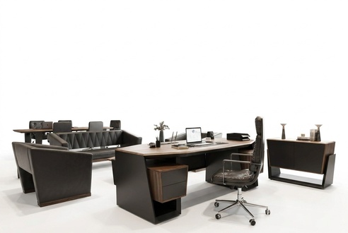Arbeitszimmer-Set Braun Holz modern Stilvoll Büro Möbel