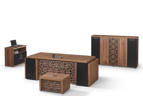 Arbeitszimmermöbel Büro Schreibtisch Bürotisch Set 4tlg Holz Braun