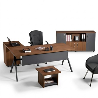 Arbeitszimmermöbel Komplettbüro Eckbürotisch Set 3tlg Holz Grau Tisch