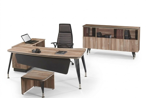Arbeitszimmermöbel Komplettbüro Eckbürotisch Büro 3tlg Holz Braun Set