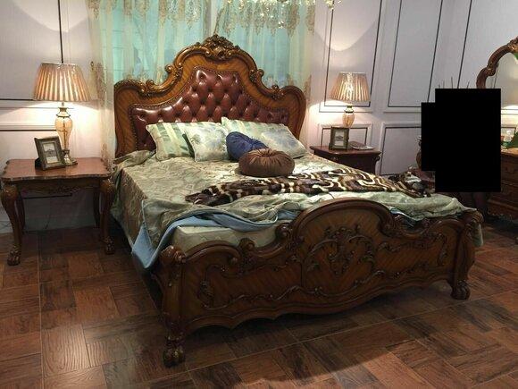 Klassisches Bett Barock Rokoko Chesterfield Stil Doppel Leder Hotel Betten Neu