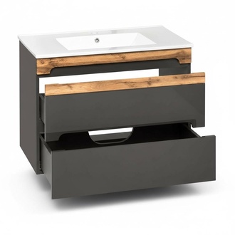 Badmöbel Set 80cm Waschbecken mit Unterschrank Waschtisch Schublade Hängeschrank