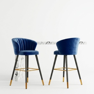 Barhocker Barstuhl Blau Samt Design Barstühle Bar Hocker Stühle Neu