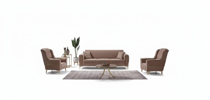 Beige Polster-Sofagarnitur Designer 3+1+1 Sitzer Couchen Sessel 3tlg Set